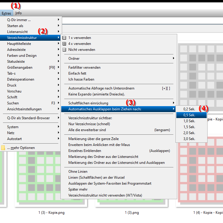 Was bedeutet die Einstellung von 0,5 Sekunden für das automatische Ausklappen